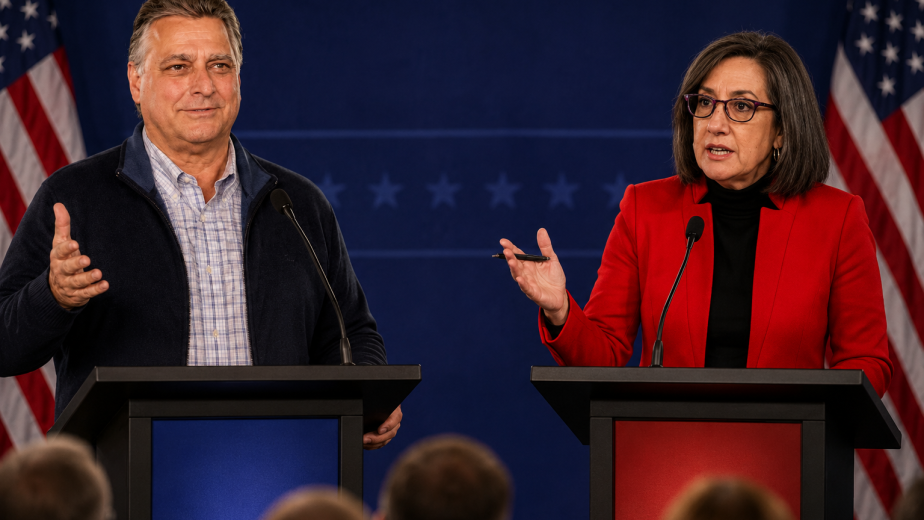 AI IMAGE! This image is a simulation of wht it would look like if David Russ and Andrea Salina participated in a Debate